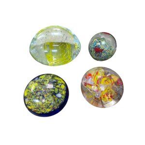 Lot of 4 Handmade art glass paperweights abstract colorful studio decor SKU 9755